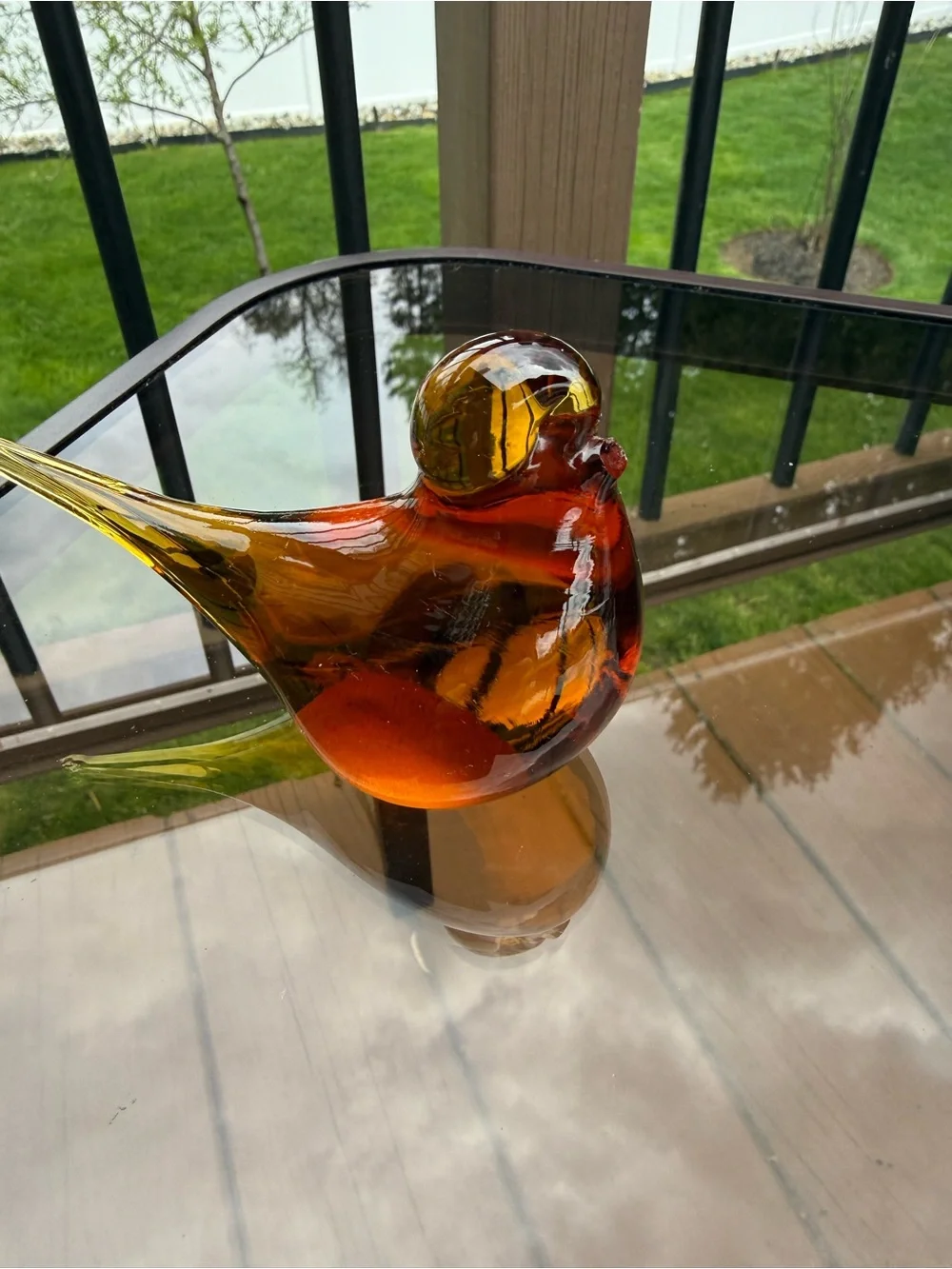 Amber Glass Bird Figurine - Decorative Pet Bird Accent
